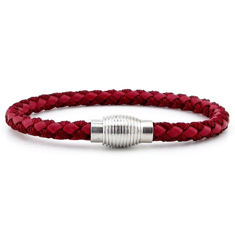 OVAL METAL MIKNATIS BORDO ÖRGÜ DERİ ERKEK BİLEKLİK M033D