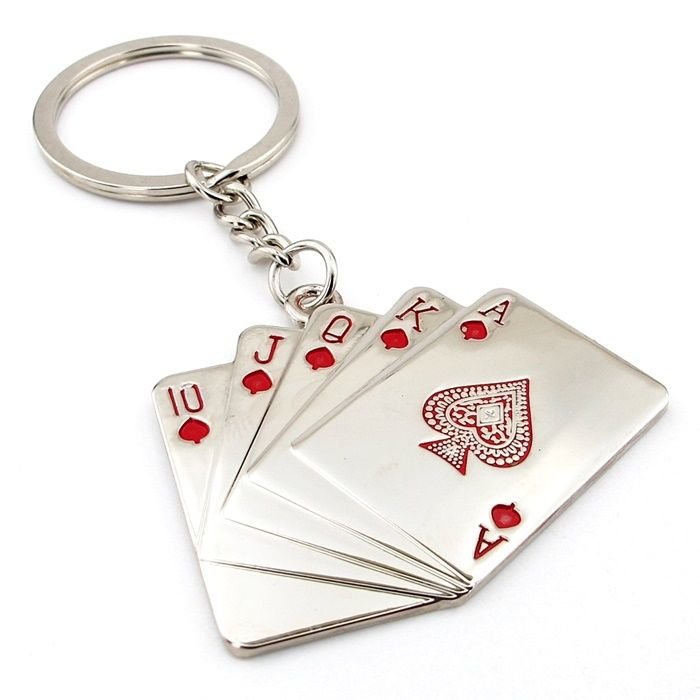 Poker Royal Flush İskambil Destesi Kupa Metal Anahtarlık KC011