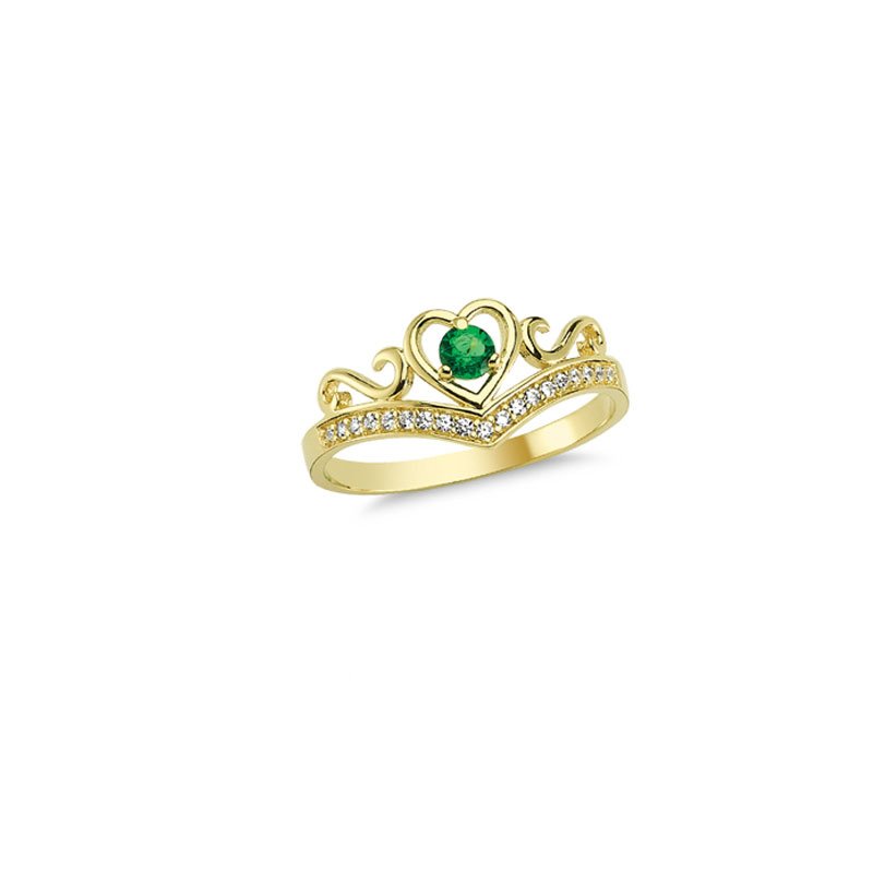 Beelo Gold 14K Altın Zümrüt Taşlı Taç Yüzük
