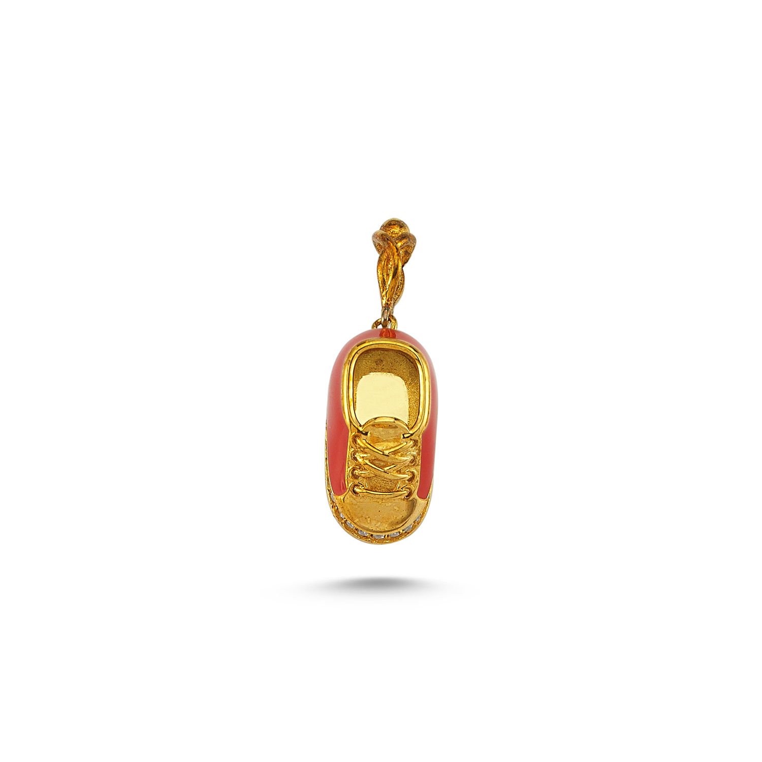 Beelo Gold 14K Altın Bebek Ayakkabı Mineli Taşlı Kolye Ucu