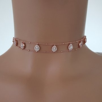 925K Gümüş Damla Taşlı Choker Kolye