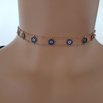 925K Gümüş Nazar Boncuk Taşlı Choker Kolye