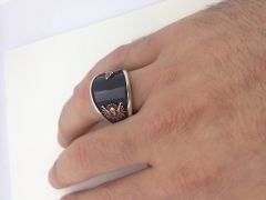 Gümüş tuğra ve armalı erkek yüzüğü