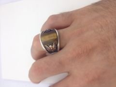 Kaplan gözü taşlı Gümüş Erkek yüzüğü