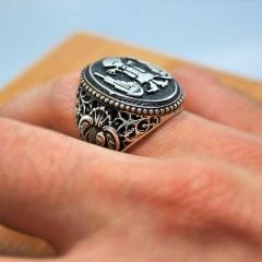 Gümüş selçuklu kartallı erkek yüzüğü is074