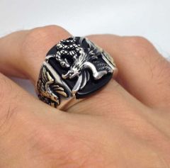 Gümüş kartallı erkek yüzüğü el02536