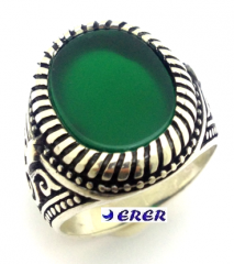 Oval Yeşil Taşlı Gümüş Erkek Yüzüğü
