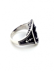 Gümüş çapalı dümenli denizci yüzüğü