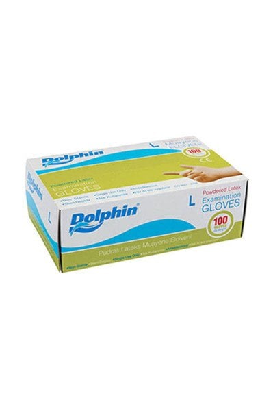 Dolphin Beyaz Lateks Eldiven Pudralı (L) 100'lü Paket