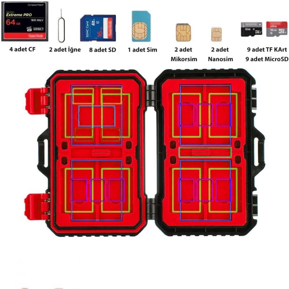 Gorilla Case SC33 Suya ve Darbelere Dayanıklı Çoklu Hafıza Kartı Taşıma Çantası (Kırmızı)