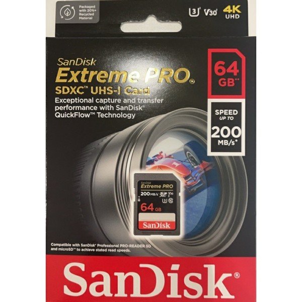 SanDisk 64GB Extreme Pro SDHC/SDXC Hafıza Kartı (200mb)