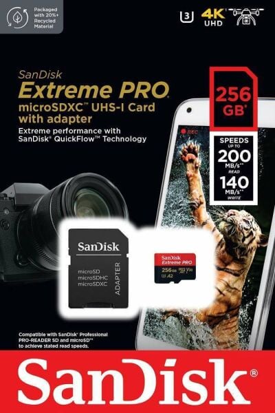 SanDisk 256GB Extreme Pro MicroSDXC Hafıza Kartı (200mb/s)