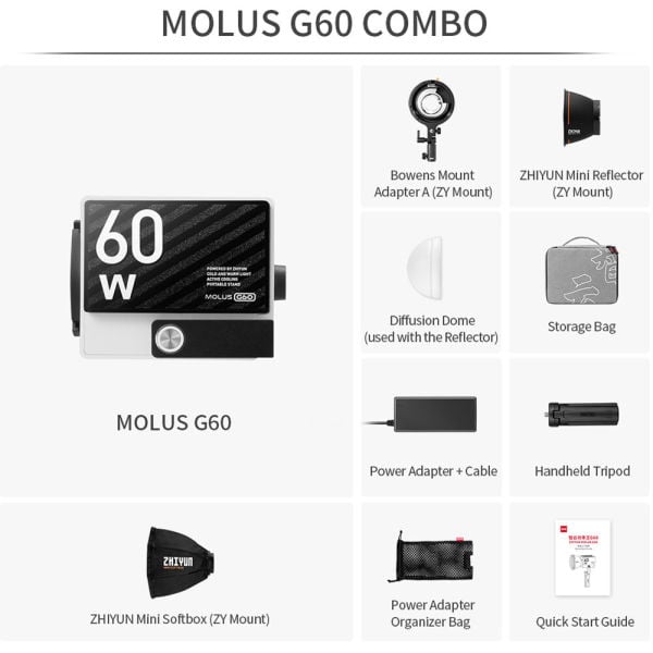 Zhiyun MOLUS G60 Bi-Color Mini/Pocket COB Monolight / Combo