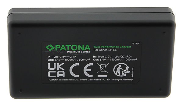 Patona 161924 Premium Canon LP-E6 İkili Şarj Cihazı