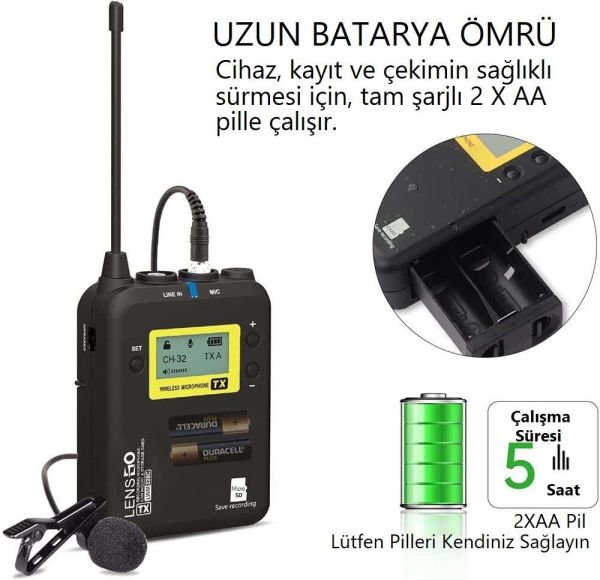 Lensgo LWM-328C Kablosuz İkili Yaka Mikrofonu Seti