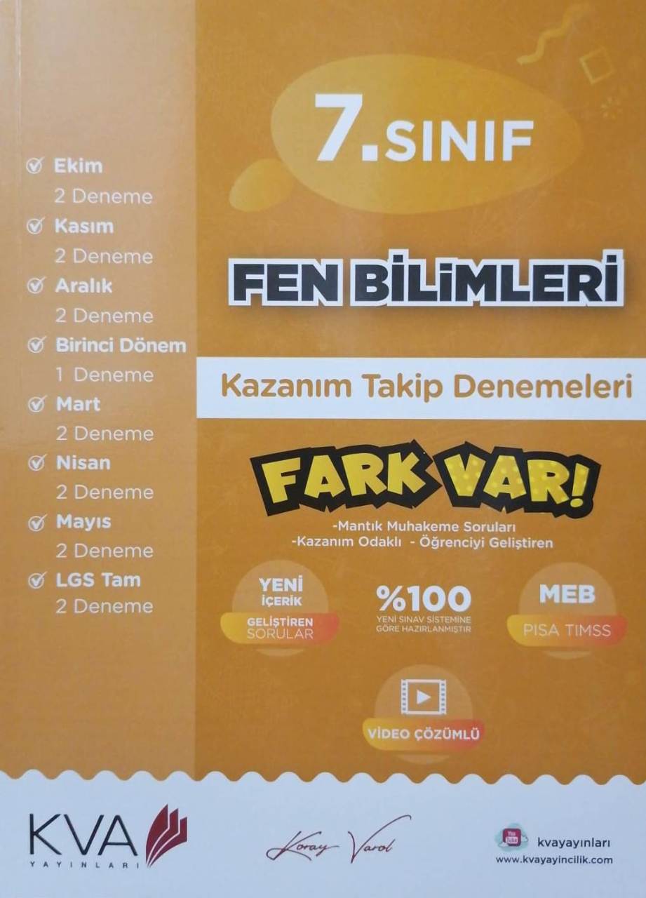 KAMPANYA - 7.Sınıf KVA Koray Varol Akademi Fen Bilimleri Fark Var Deneme