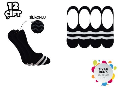 XGRİ POLO 9-2 Desenli Silikonlu Erkek Penye Babet Çorap 12'li