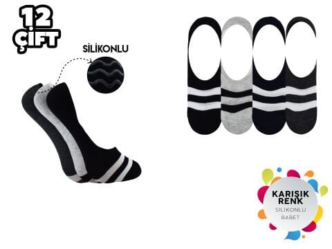 XGRİ POLO 9-1 Desenli Silikonlu Erkek Penye Babet Çorap 12'li