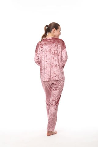 Pijadore 1517 Kadife Uzun Kollu Bayan Pijama Takım 4'lü
