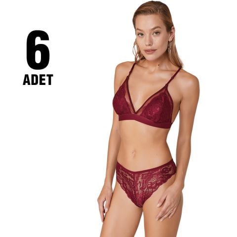 Cansoy 553 Bordo Nora Sırt Detay Bralet Sütyen Takım 6'lı