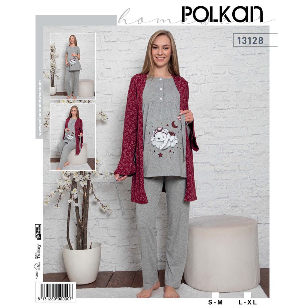 Polkan 13128 Bayan 3'lü Lohusa Pijama Takım
