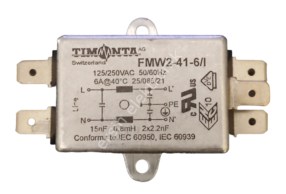 (6A) EMİ FİLTER FMW2-41 6A 250V Power Line Filter Orjinal