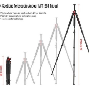 Andoer MPT-284 Profesyonel Alüminyum Alaşımlı Tripod