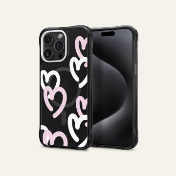 iPhone 15 Pro Max Kılıf, Ciel By Cyrill UltraSheer Mag Doodle Hearts (Magsafe Uyumlu) Black