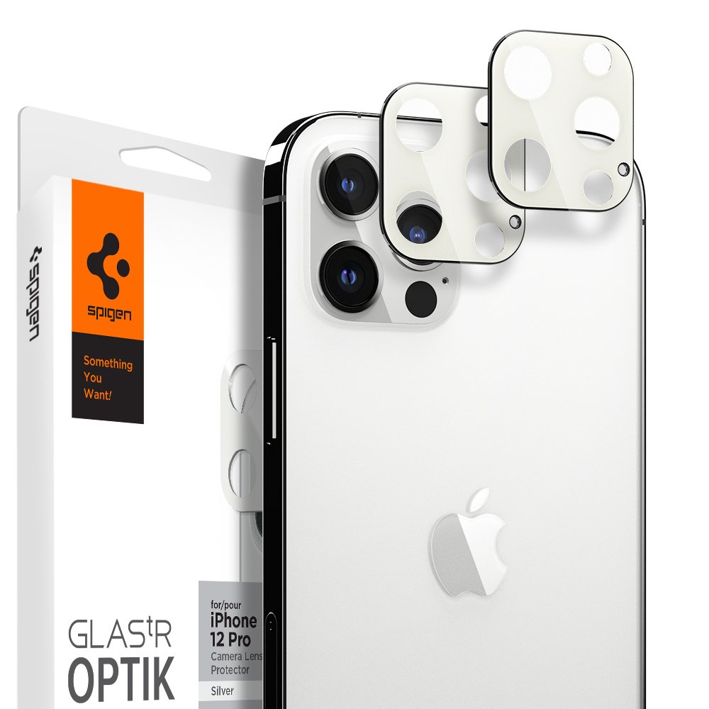 iPhone 12 Pro Kamera Lens Cam Ekran Koruyucu, Spigen Glas.tR Optik (2 Adet) Silver