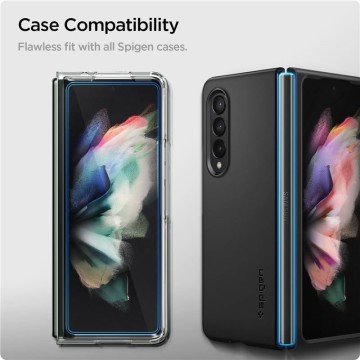 Galaxy Z Fold 3 Cam Ekran Koruyucu, Spigen GLAS.tR Full Cover (1 Adet) + Hinge Film (1 Adet) Black