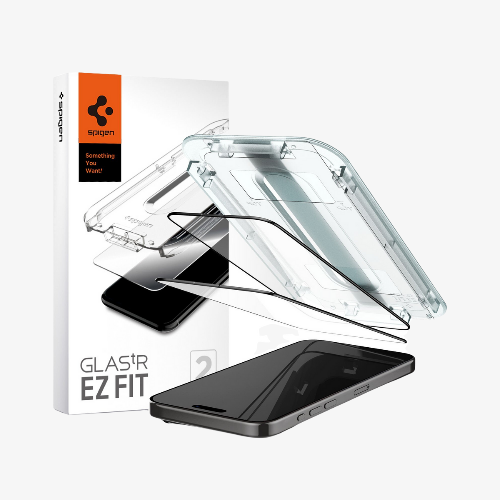 iPhone 15 Pro Max Ekran Koruyucu Kolay Kurulum, Spigen GLAS.tR EZ Fit Full Cover Black (2 Adet)