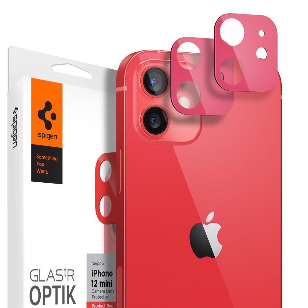 iPhone 12 Mini Kamera Lens Cam Ekran Koruyucu, Spigen Glas.tR Optik (2 Adet) Red