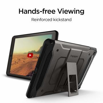 iPad 9.7'' (2017 / 2018) Kılıf, Spigen Tough Armor Tech + 9H Temperli Cam Koruyucu Gunmetal