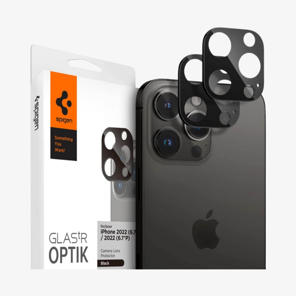 iPhone 14 Pro / iPhone 14 Pro Max Kamera Lens Cam Ekran Koruyucu, Spigen Glas.tR Optik (2 Adet) Black