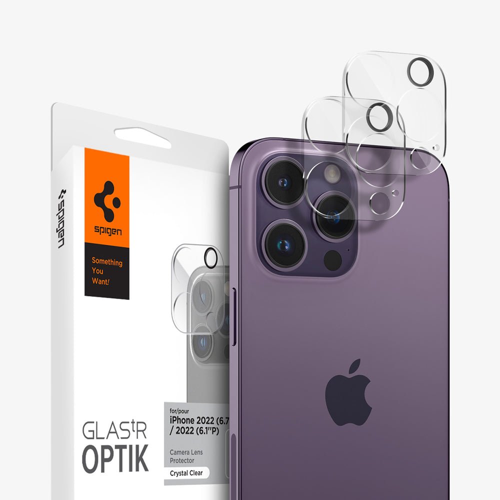 iPhone 15 Pro Max / iPhone 15 Pro / iPhone 14 Pro Max Kamera Lens Cam Ekran Koruyucu, Spigen Glas.tR Optik (2 Adet) Crystal Clear