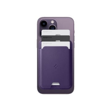 Spigen Apple MagSafe iPhone 15 / iPhone 14 / iPhone 13 / iPhone 12 Serisi için 3 Kart Hazneli Cüzdan Valentinus Purple