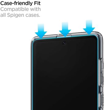 Galaxy A71 Cam Ekran Koruyucu Tam Kaplayan, Spigen Full Cover Black