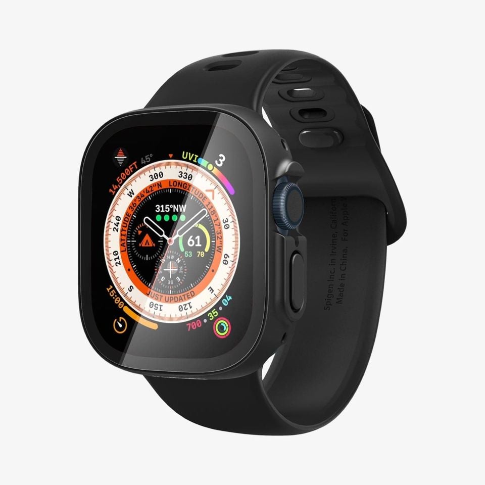Apple Watch Ultra (49mm) ile Uyumlu Kılıf, Spigen Thin Fit 360 + Cam Ekran Koruyucu Black