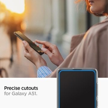Galaxy A51 Cam Ekran Koruyucu Tam Kaplayan, Spigen Full Cover Black