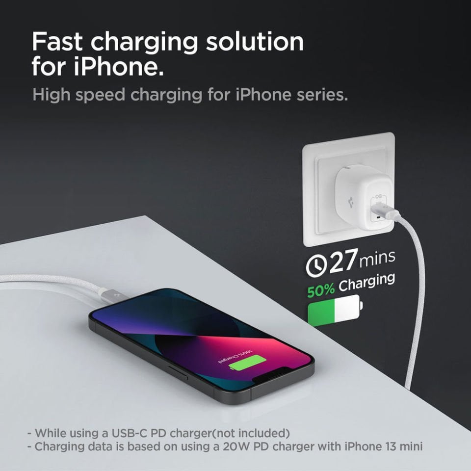 Spigen ArcWire™ Apple USB-C to Lightning DuraBend Hızlı Şarj ve Data Kablo PB2200 White