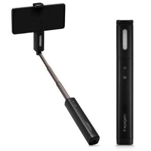 Bluetooth Selfie Çubuğu Led Işıklı, Spigen Tüm Cihazlara Uyumlu S550W Midnight Black