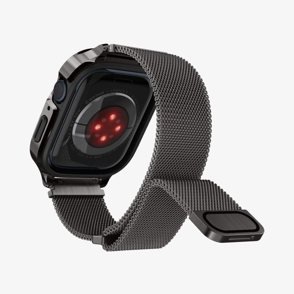 Apple Watch Seri (45mm) Kılıf & Kayış, Spigen Metal Fit Pro Graphite