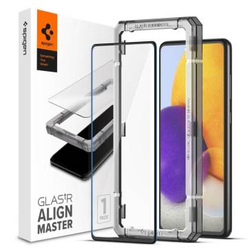 Galaxy A72 Cam Ekran Koruyucu Kolay Kurulum, Spigen AlignMaster Full Cover Black