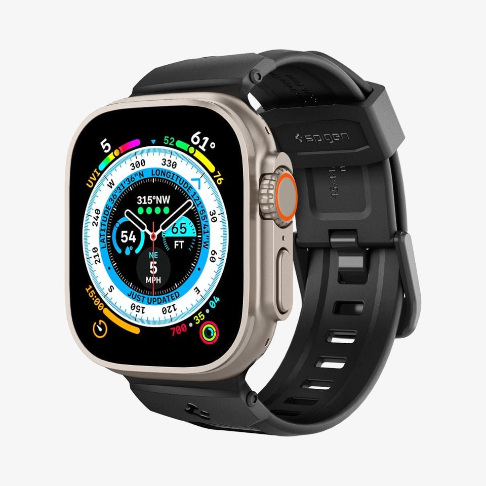 Apple Watch Serisi (45mm / 44mm / 42mm / Ultra 49mm / Ultra2 49mm)  ile Uyumlu Kayış Kordon, Spigen Rugged Ultra Band Matte Black