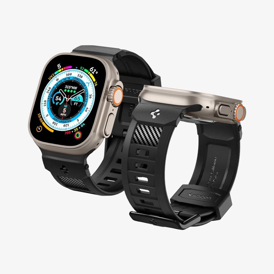 Apple Watch Serisi (45mm / 44mm / 42mm / Ultra 49mm / Ultra2 49mm)  ile Uyumlu Kayış Kordon, Spigen Rugged Ultra Band Matte Black