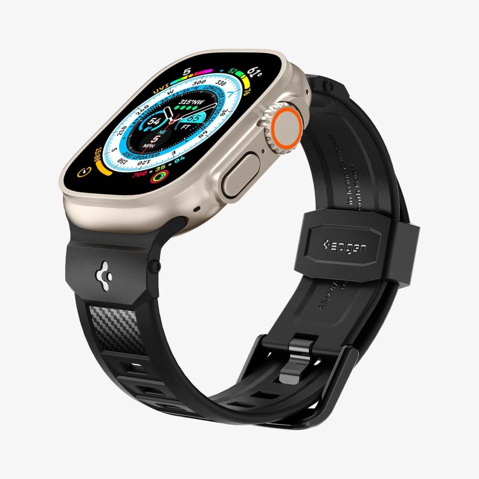 Apple Watch Serisi (45mm / 44mm / 42mm / Ultra 49mm / Ultra2 49mm)  ile Uyumlu Kayış Kordon, Spigen Rugged Ultra Band Matte Black