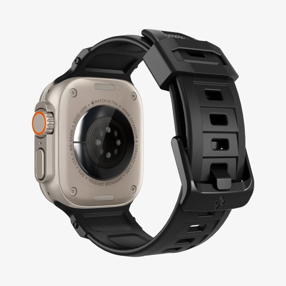 Apple Watch Serisi (45mm / 44mm / 42mm / Ultra 49mm / Ultra2 49mm)  ile Uyumlu Kayış Kordon, Spigen Rugged Ultra Band Matte Black