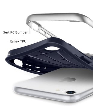 iPhone SE 2020 / iPhone 8/7 Uyumlu Kılıf, Spigen Neo Hybrid Herringbone Serisi Satin Silver