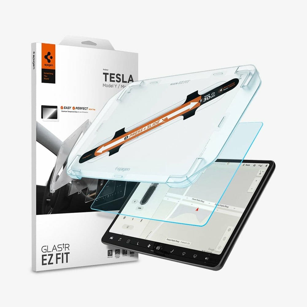 Spigen Tesla Model Y & 3 Uyumlu Cam Ekran Koruyucu, Spigen EZ Fit GLAS.tR Anti-Glare