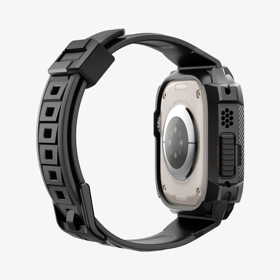 Apple Watch Ultra (49mm) ile Uyumlu Kılıf & Kayış, Spigen Rugged Armor Pro Matte Black